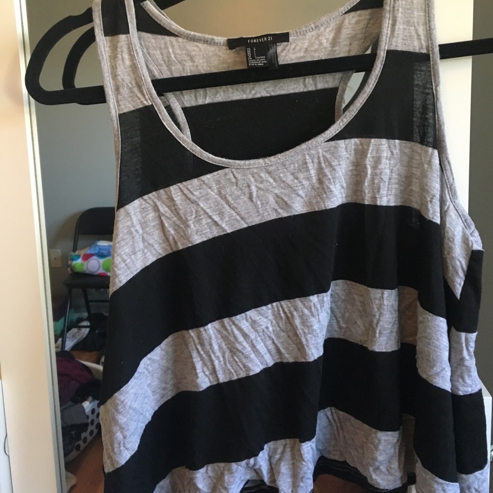 grey and black striped tank top